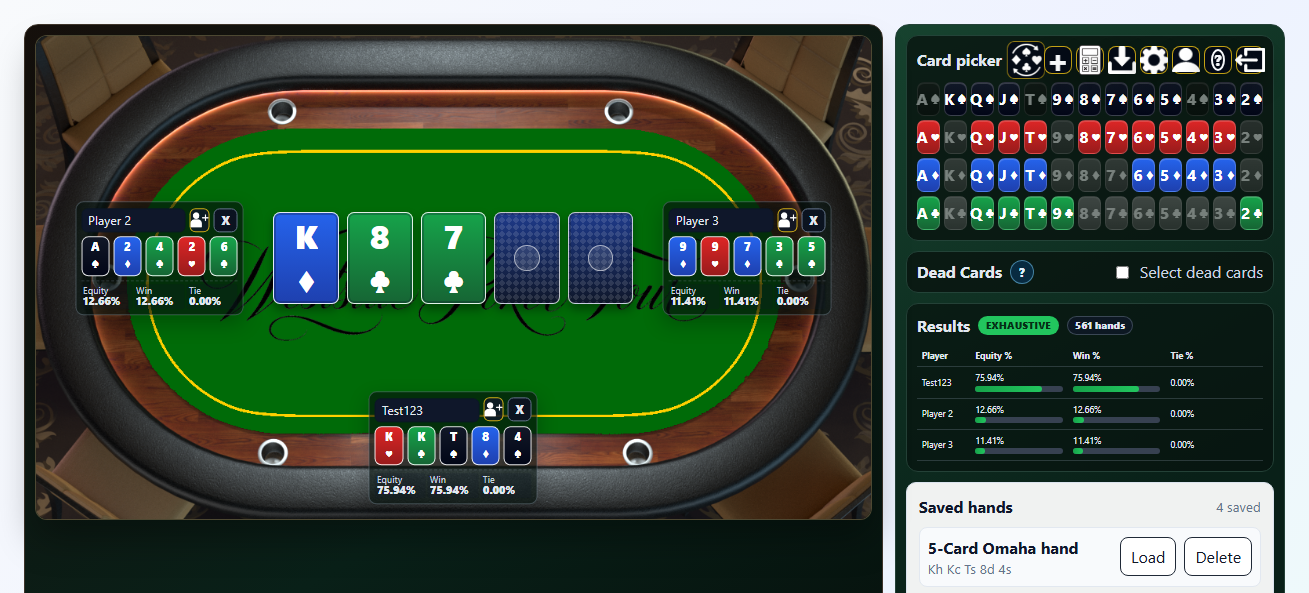 Vista de mesa de escritorio de la calculadora de 5-Card Omaha