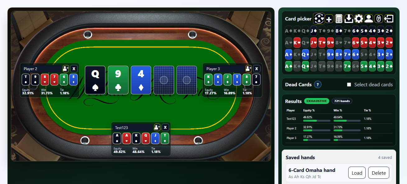 Vista de mesa de escritorio de la calculadora de 6-Card Omaha